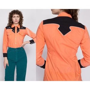 1950s Faded Orange Western Shirt -‎ Unisex XS | Vintage 40s 50s Rockabilly Top